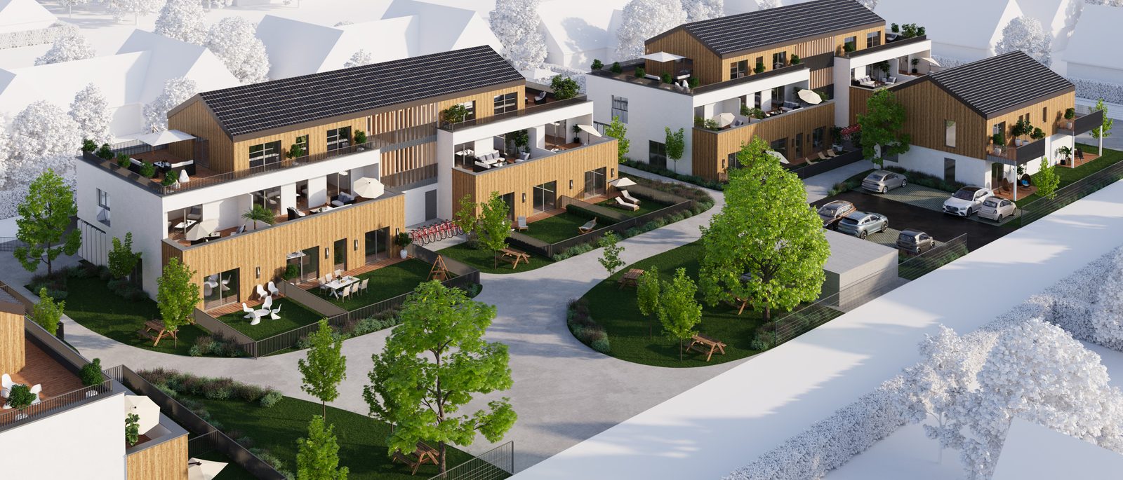 Luftansicht des Wohnprojekts Generationen Zuhause in Straß
